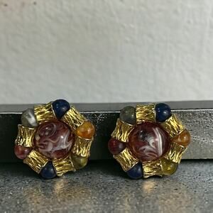 Vintage LCI Gold-Tone Clip-On Earrings 1980s Textured Retro Jewelry